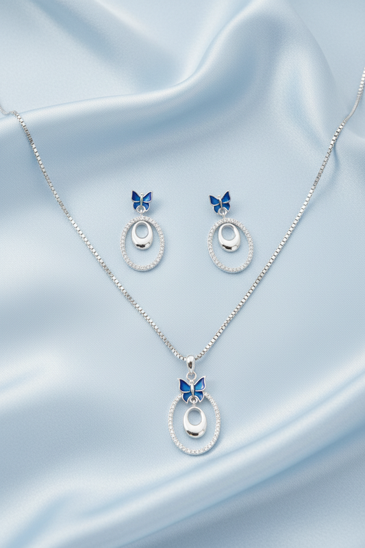 Oval Butterfly Pendant Set