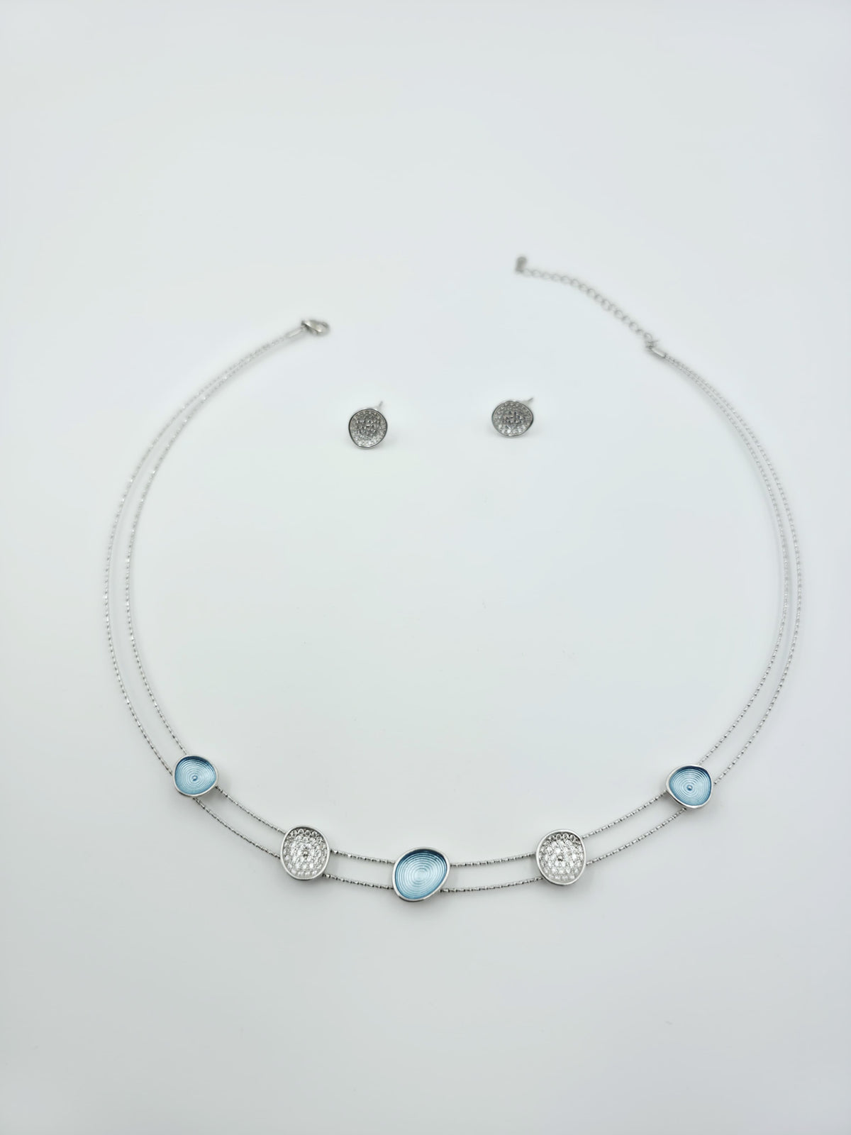 Double Layer Light Blue Choker Set