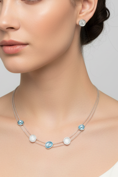 Double Layer Light Blue Choker Set