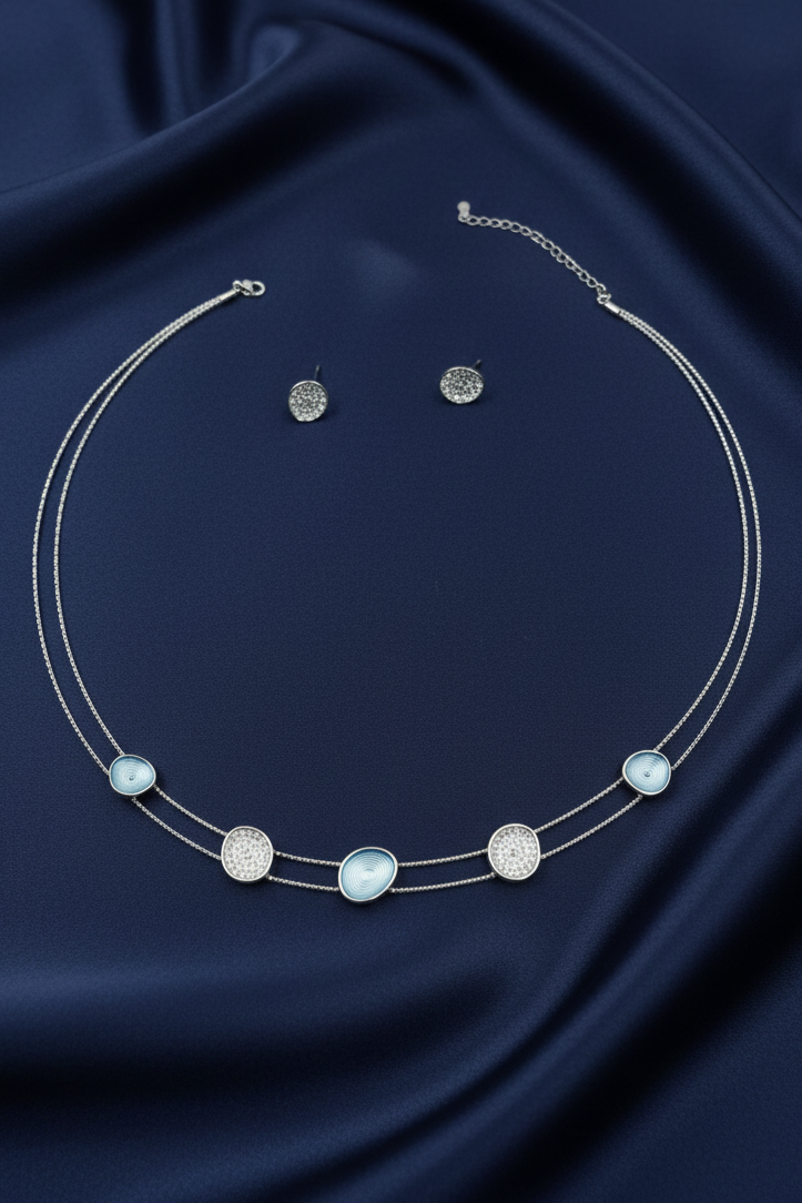 Double Layer Light Blue Choker Set