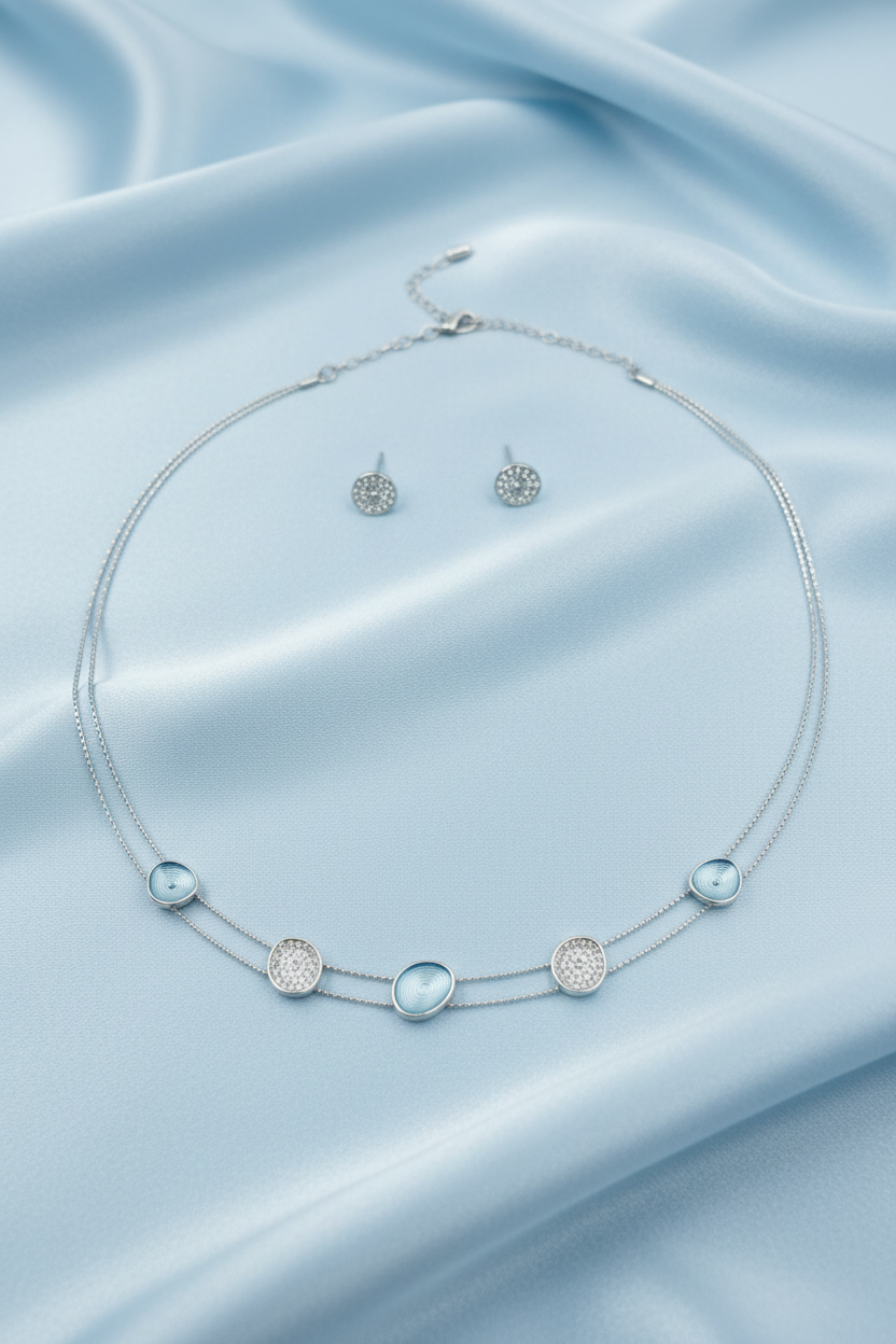Double Layer Light Blue Choker Set