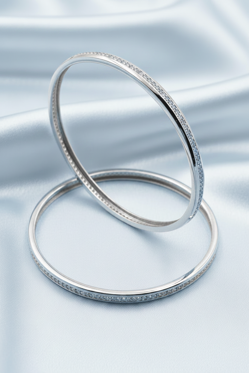 Round Diamond Silver Bangles