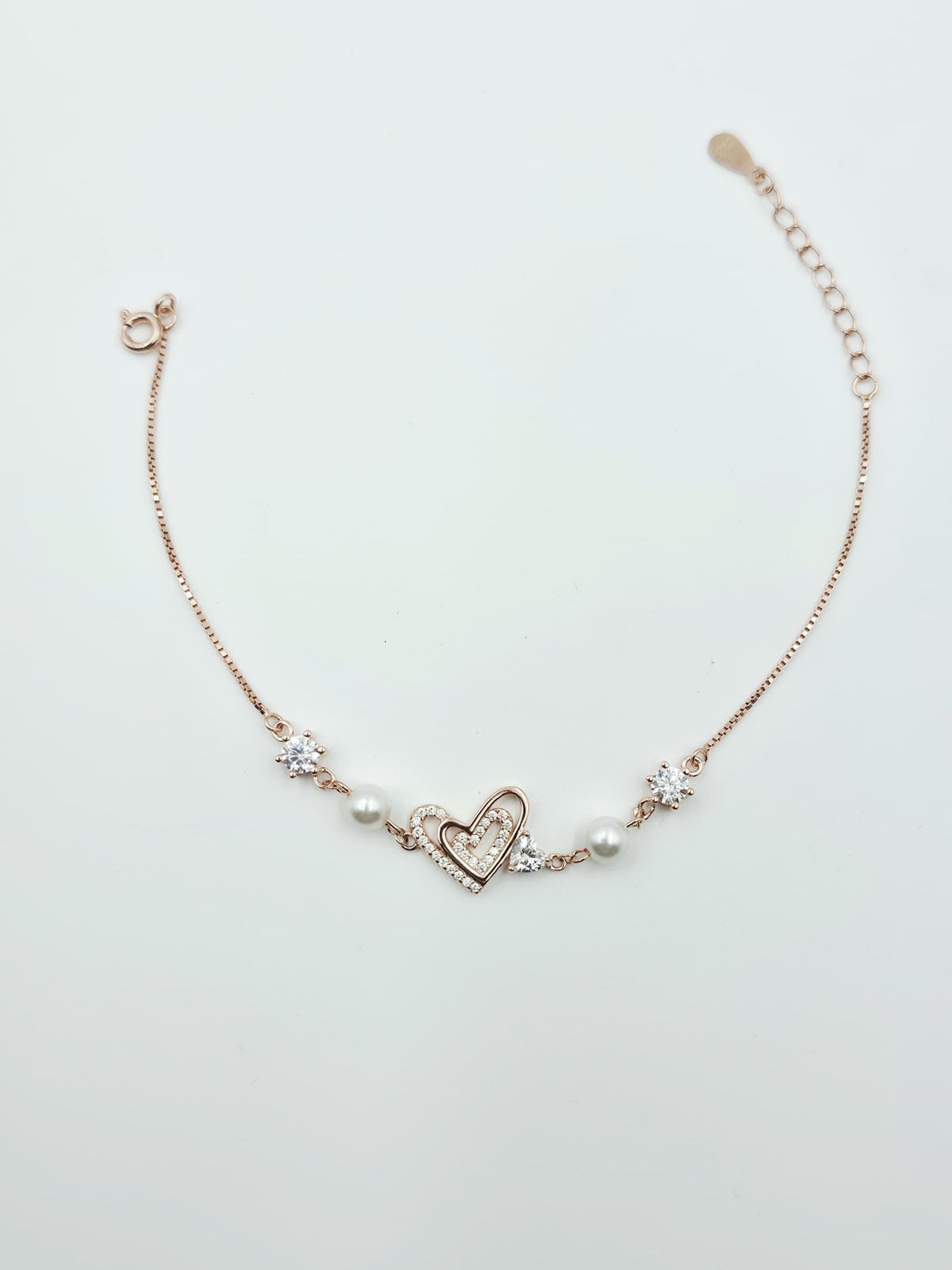 Rose Gold Heart Charm Bracelet