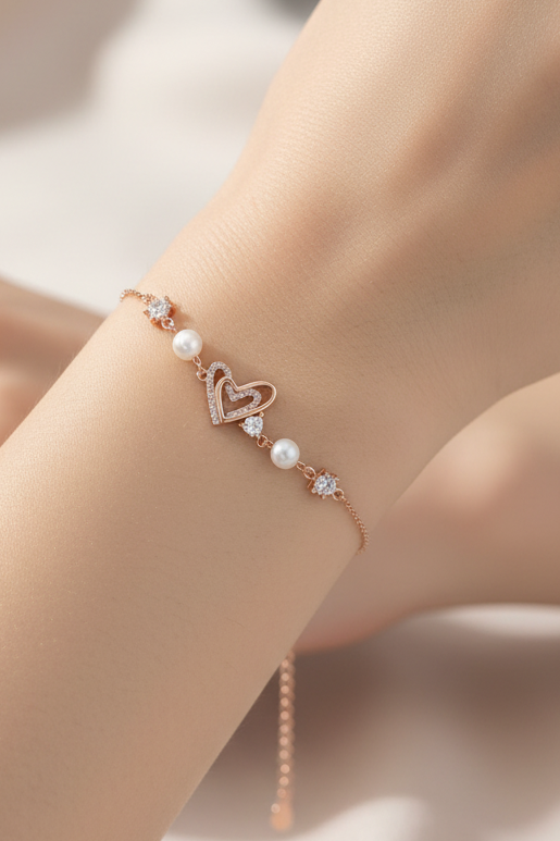 Rose Gold Heart Charm Bracelet