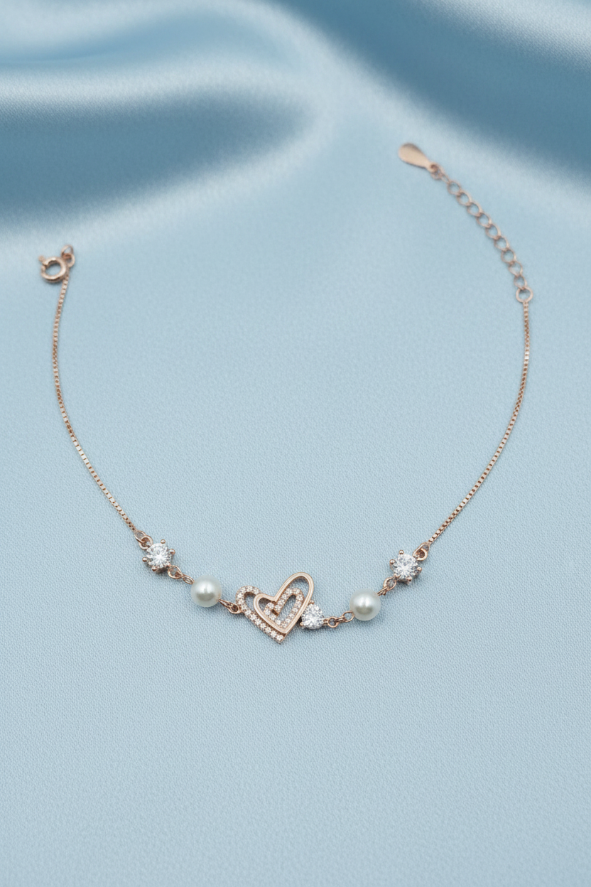 Rose Gold Heart Charm Bracelet