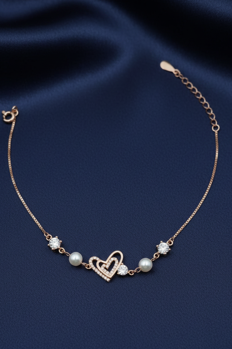 Rose Gold Heart Charm Bracelet