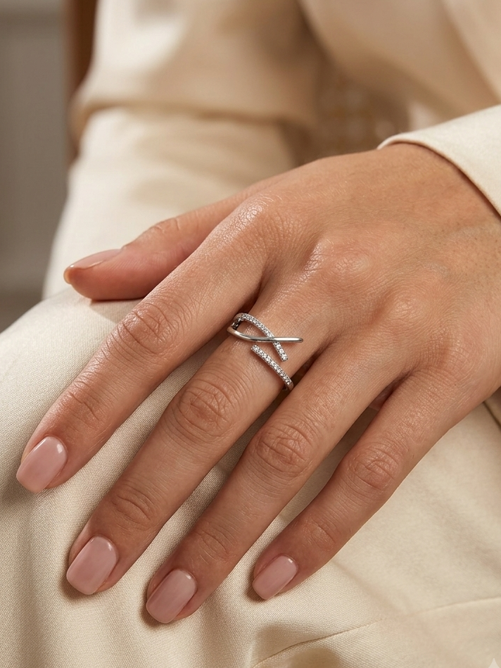 Triple Pave Criss Cross Ring