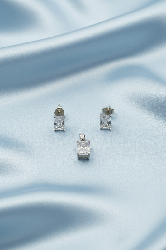 Emerald Cut Solitaire Pendant Set