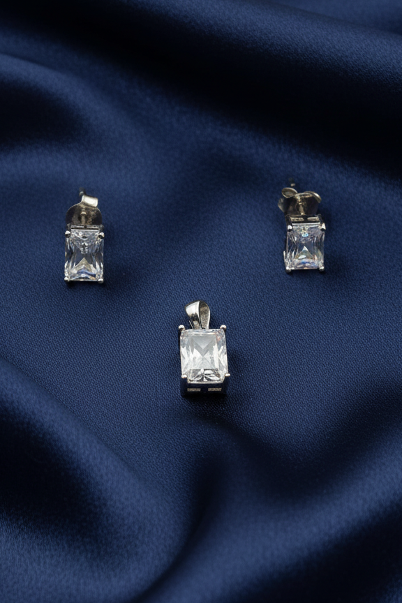 Emerald Cut Solitaire Pendant Set