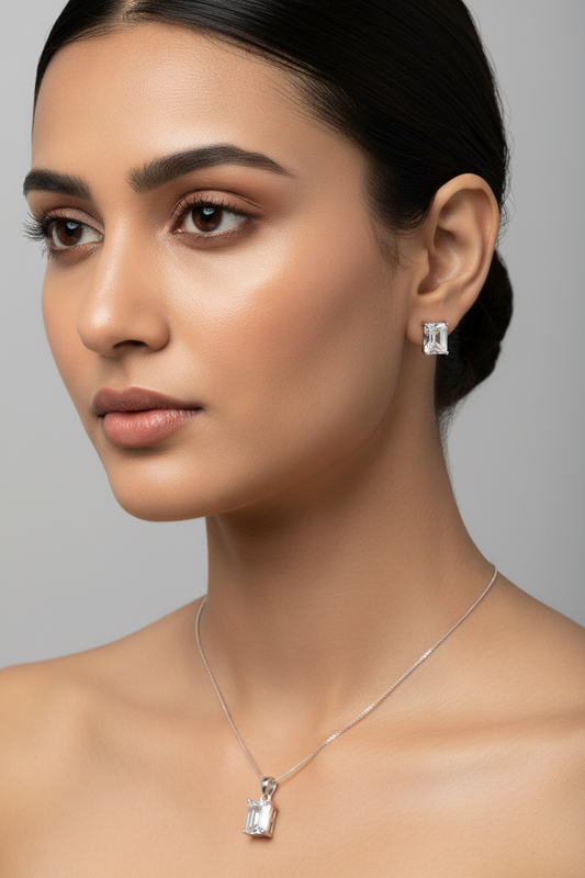 Emerald Cut Solitaire Pendant Set