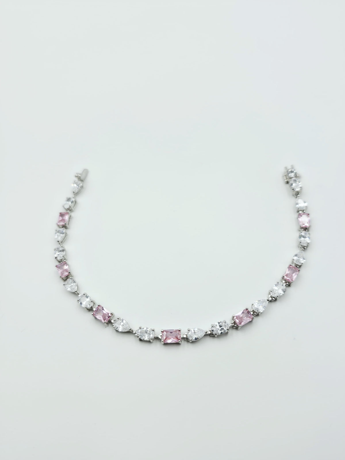 Pink Emerald & White Pear Cut Tennis Bracelet