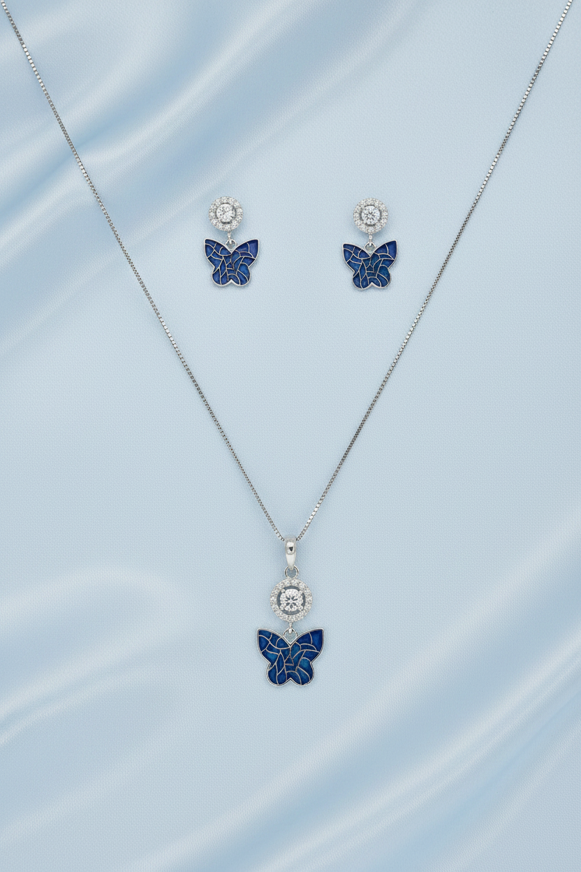 Blue Butterfly Pendant Set
