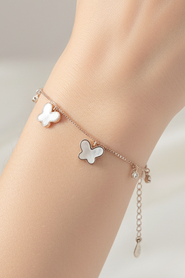 Rose Gold MOP Butterfly Charm Bracelet