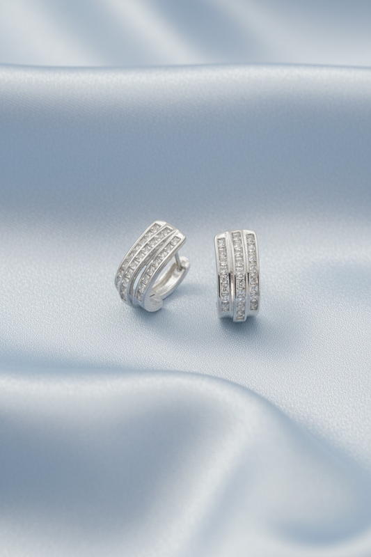 3 Row Channel-Set Half-Hoop Earring