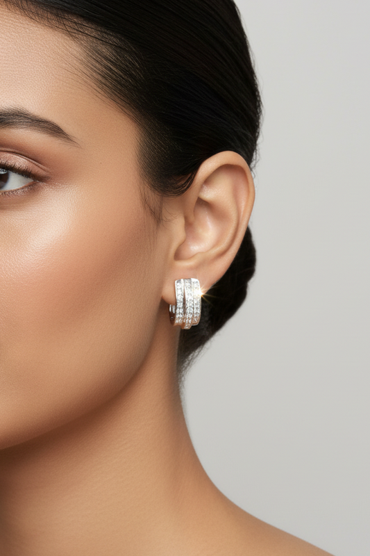 3 Row Channel-Set Half-Hoop Earring