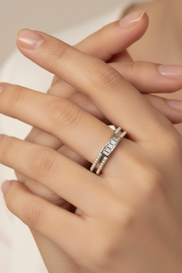 Baguette Pearl Ring
