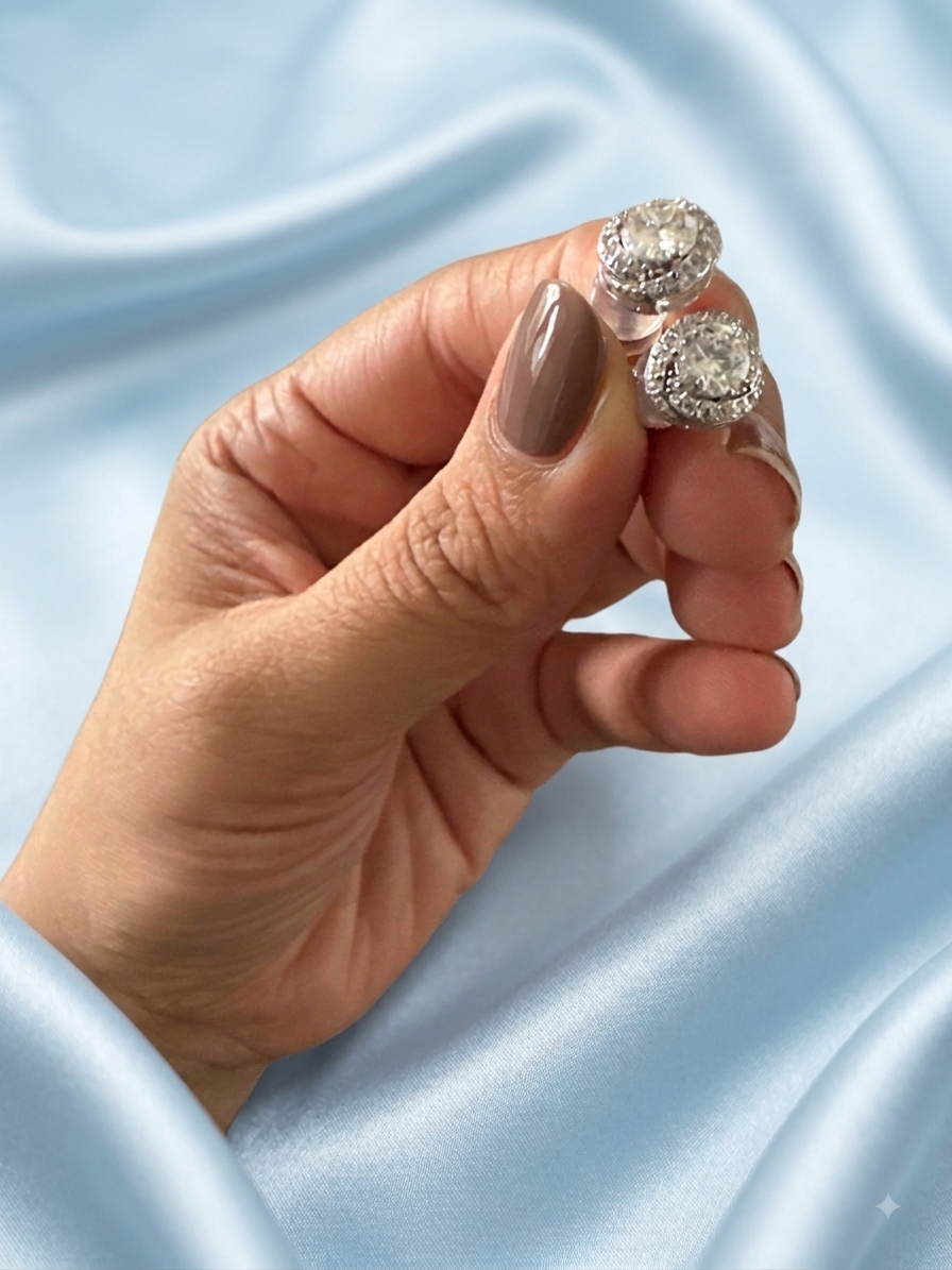 Halo Stud Moissanite Earrings