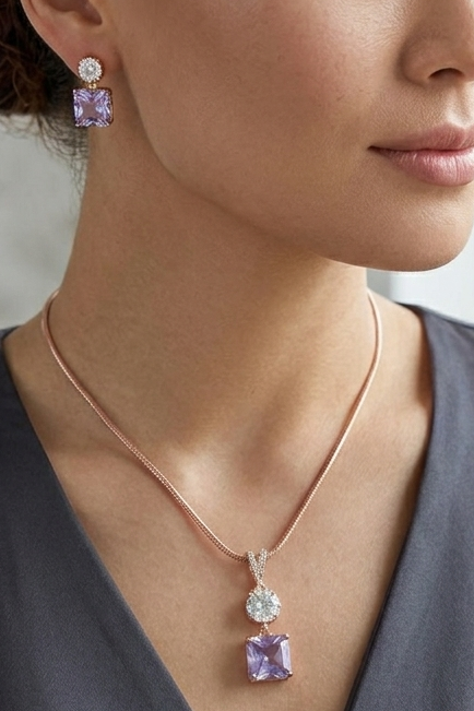 Purple Square Pendant Set