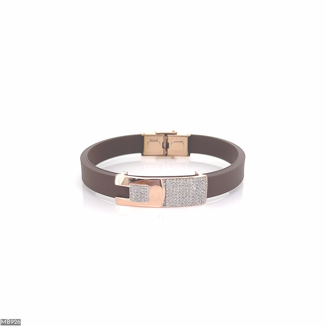 Leather Brown Belt Silver Bracelet ( MB926 )