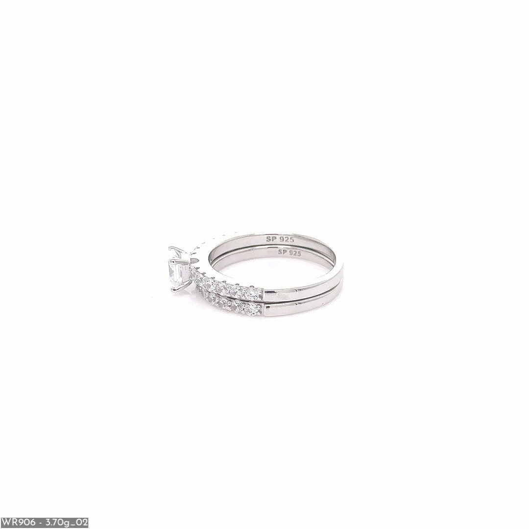 Princess Cut Silver Ring With Band ( WR906 )
