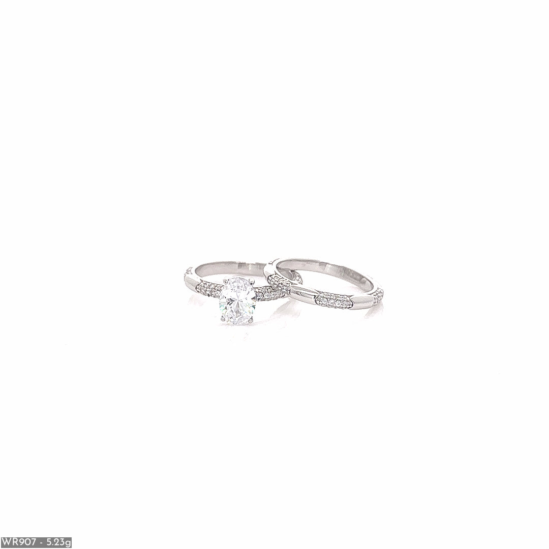 Oval Cut Silver Ring with Band ( WR907 )