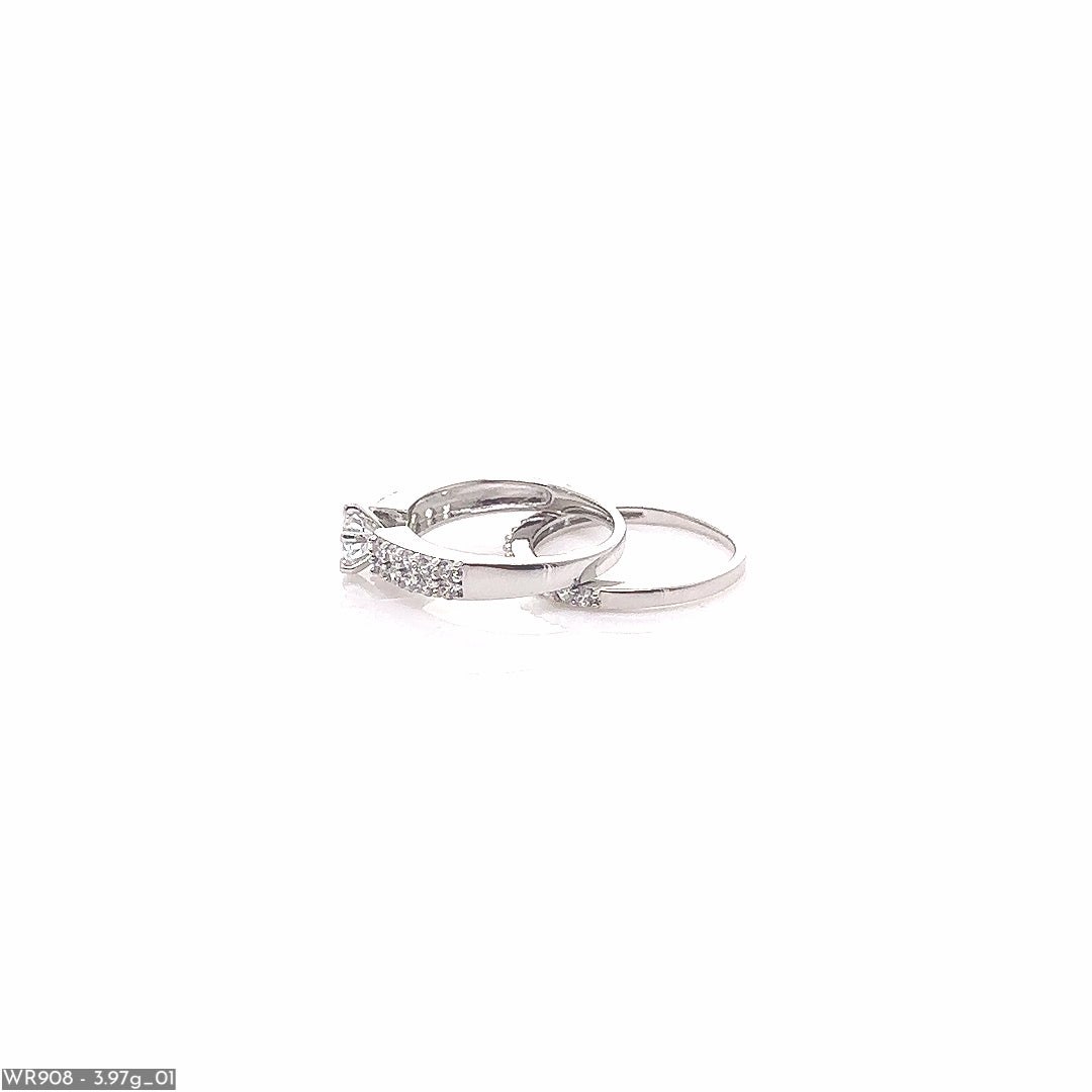 Round Cut Silver Ring With Band ( WR908 )
