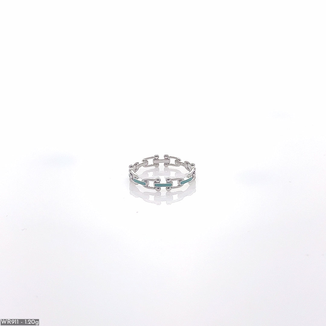 Blue Enamel Link Silver Ring ( WR911 )