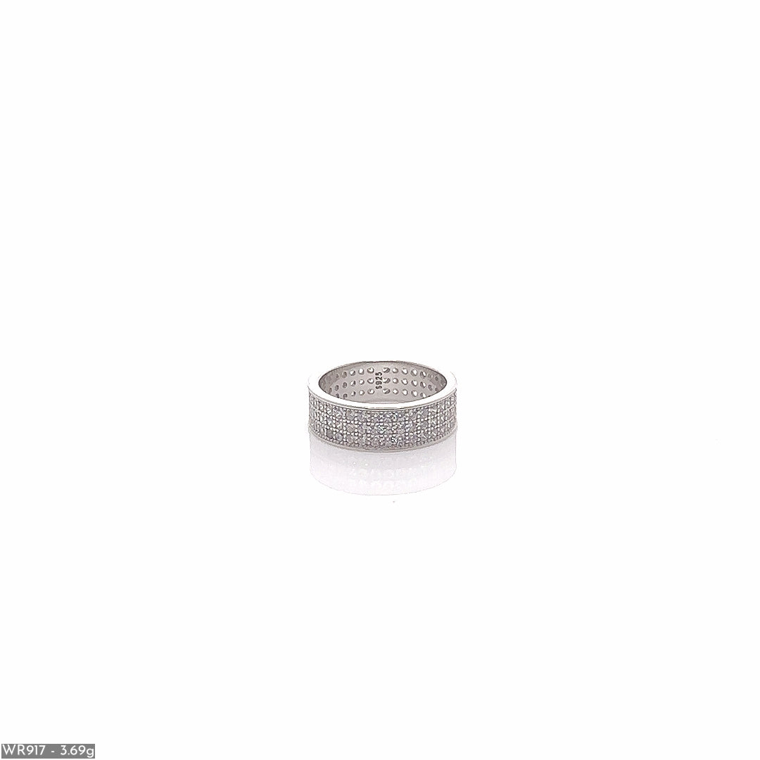 3 Row Round Diamond Silver Ring ( WR917 )