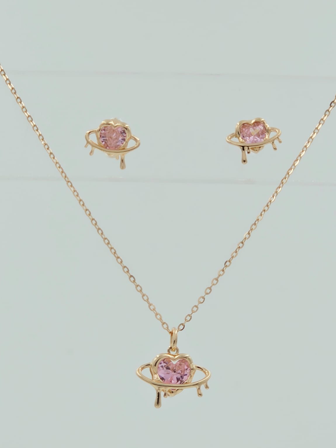 Rose Gold Planet Heart Pendant Set
