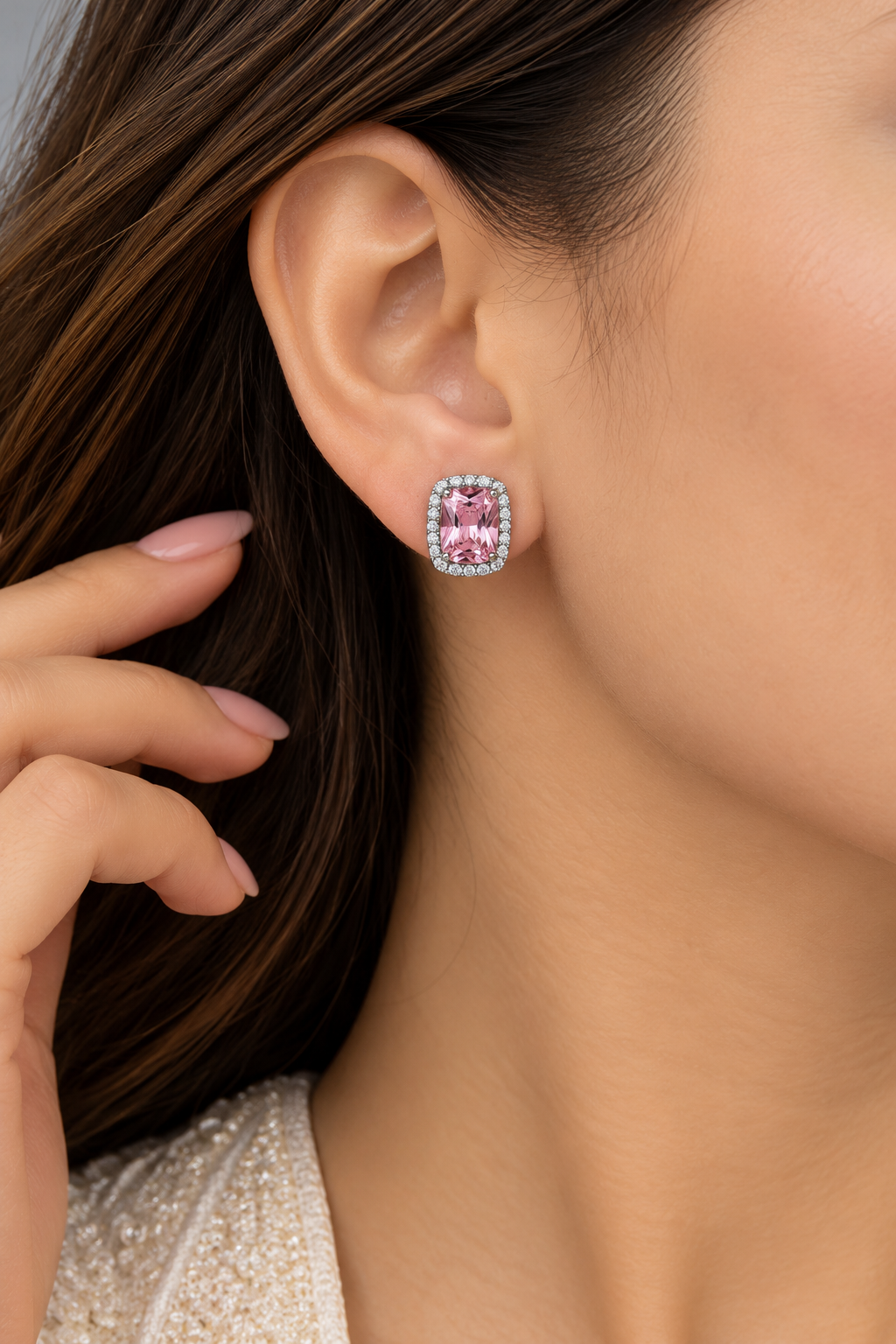 Pink Cushion Stud Earrings