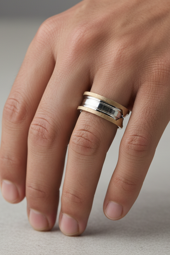 Unisex Dual Tone Cutout Band Ring