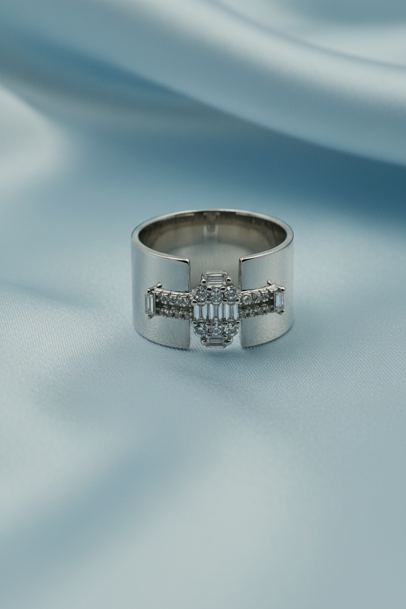 Wide Pave Cross Ring
