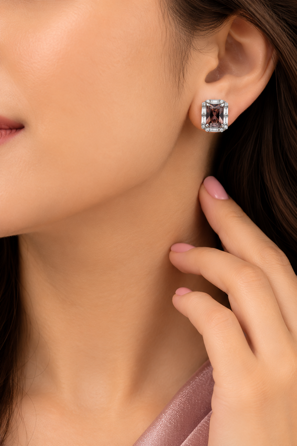 Rectangular Brown Stud Earrings