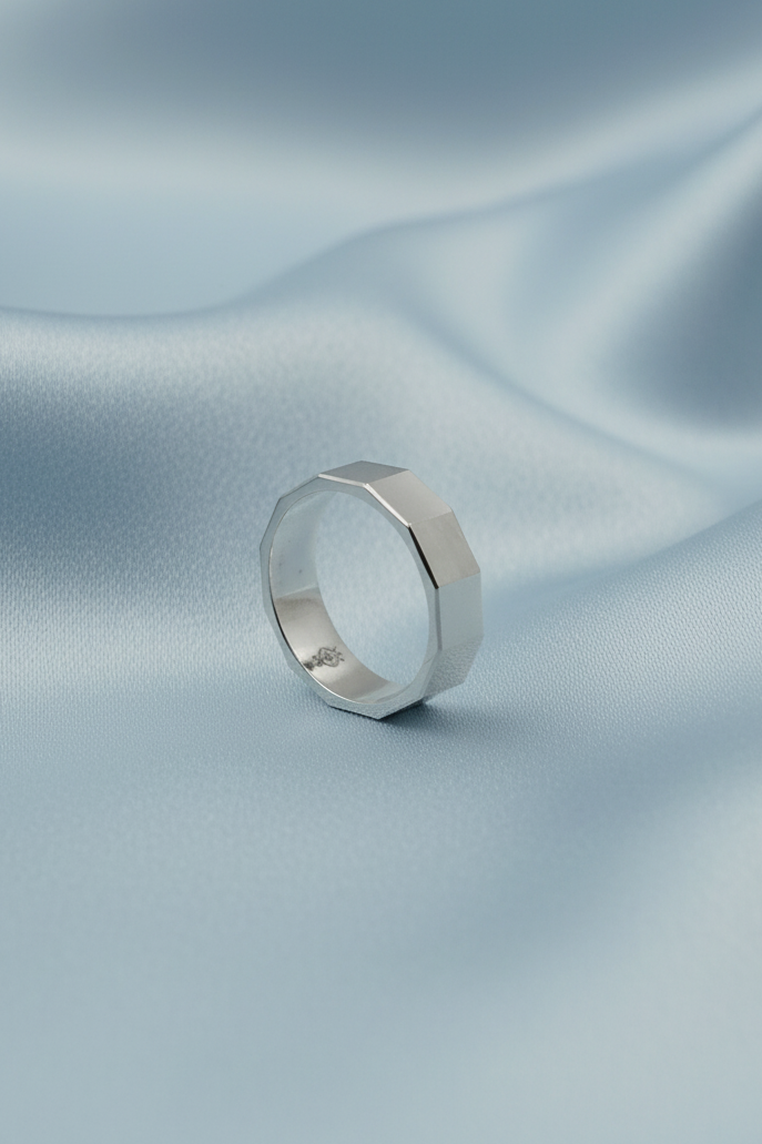 Hexagonal Silver Band Ring
