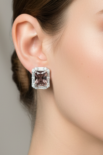 Rectangular Brown Stud Earrings