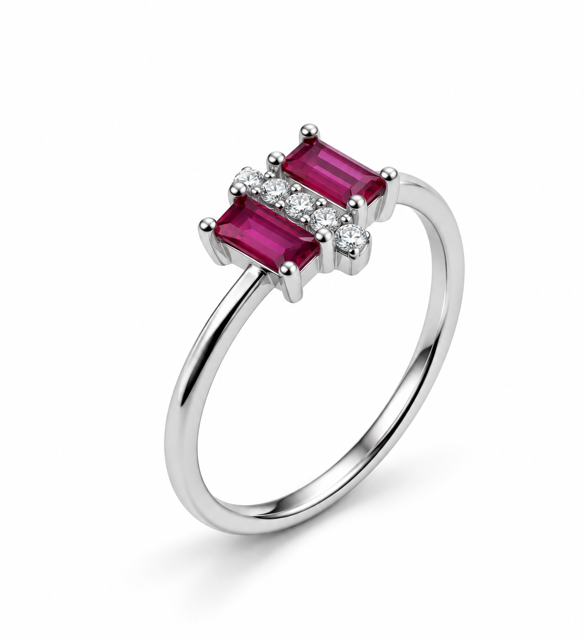 Baguette Pink Ruby Ring