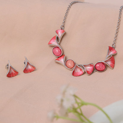 Coral Bloom Geometric Necklace Set