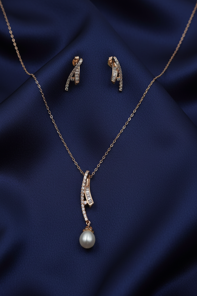 Ribbon Swirl Pearl Pendant Set