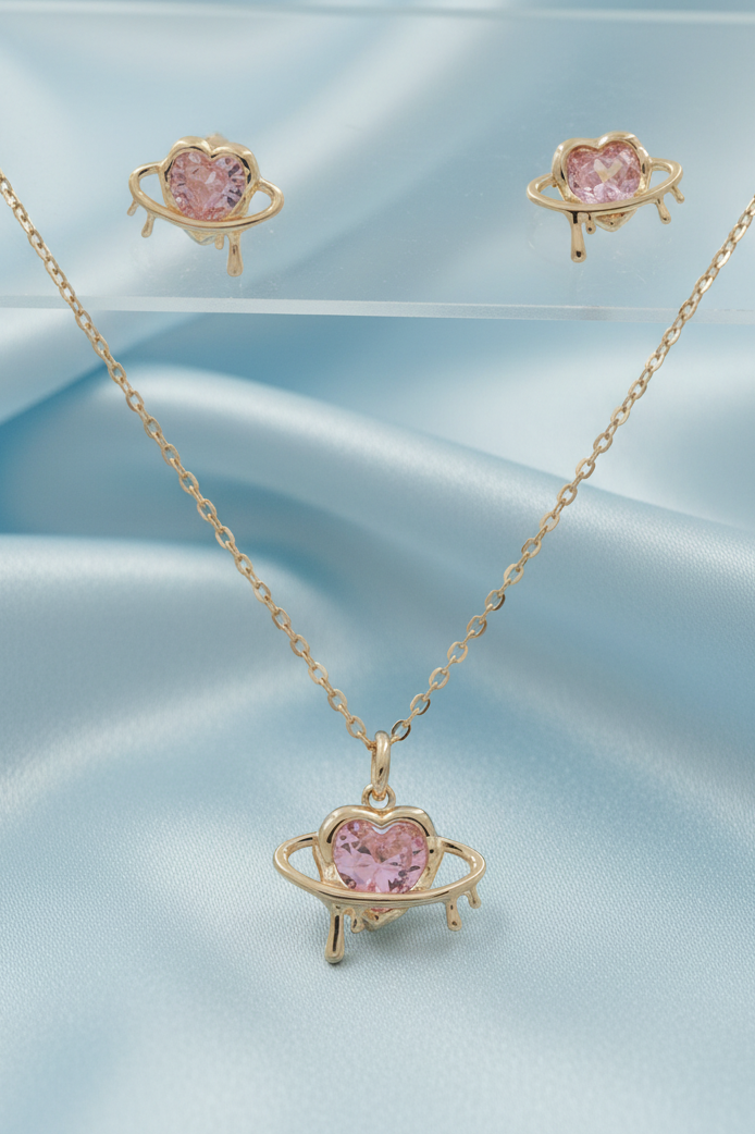 Rose Gold Planet Heart Pendant Set