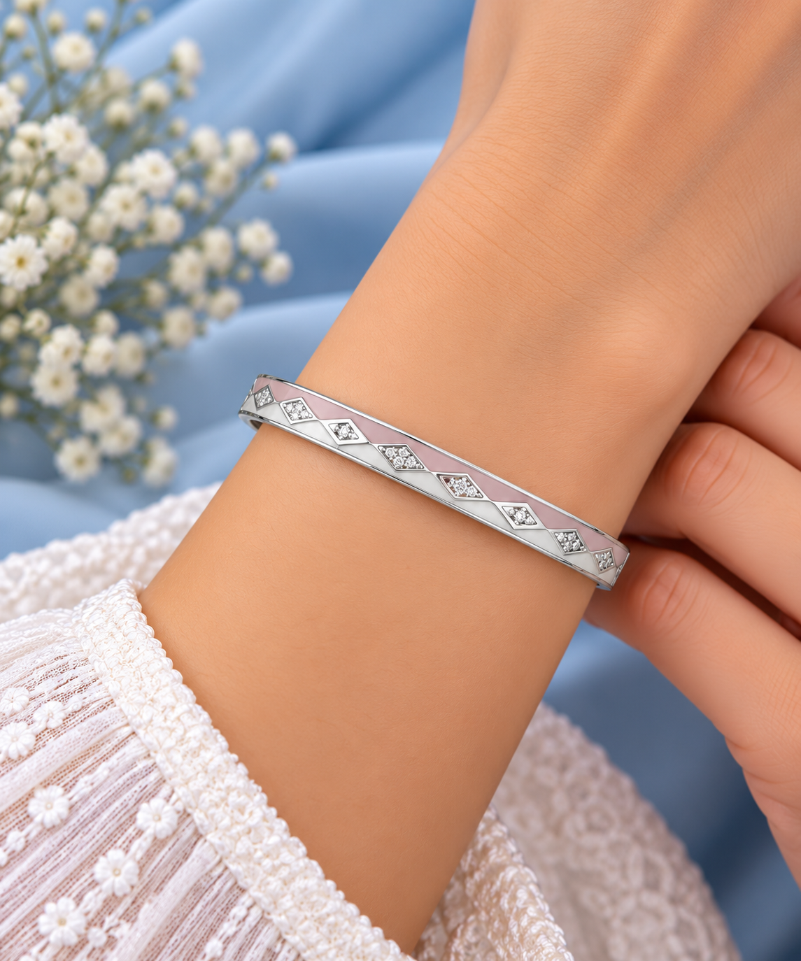 Pink & White Enamel Bracelet