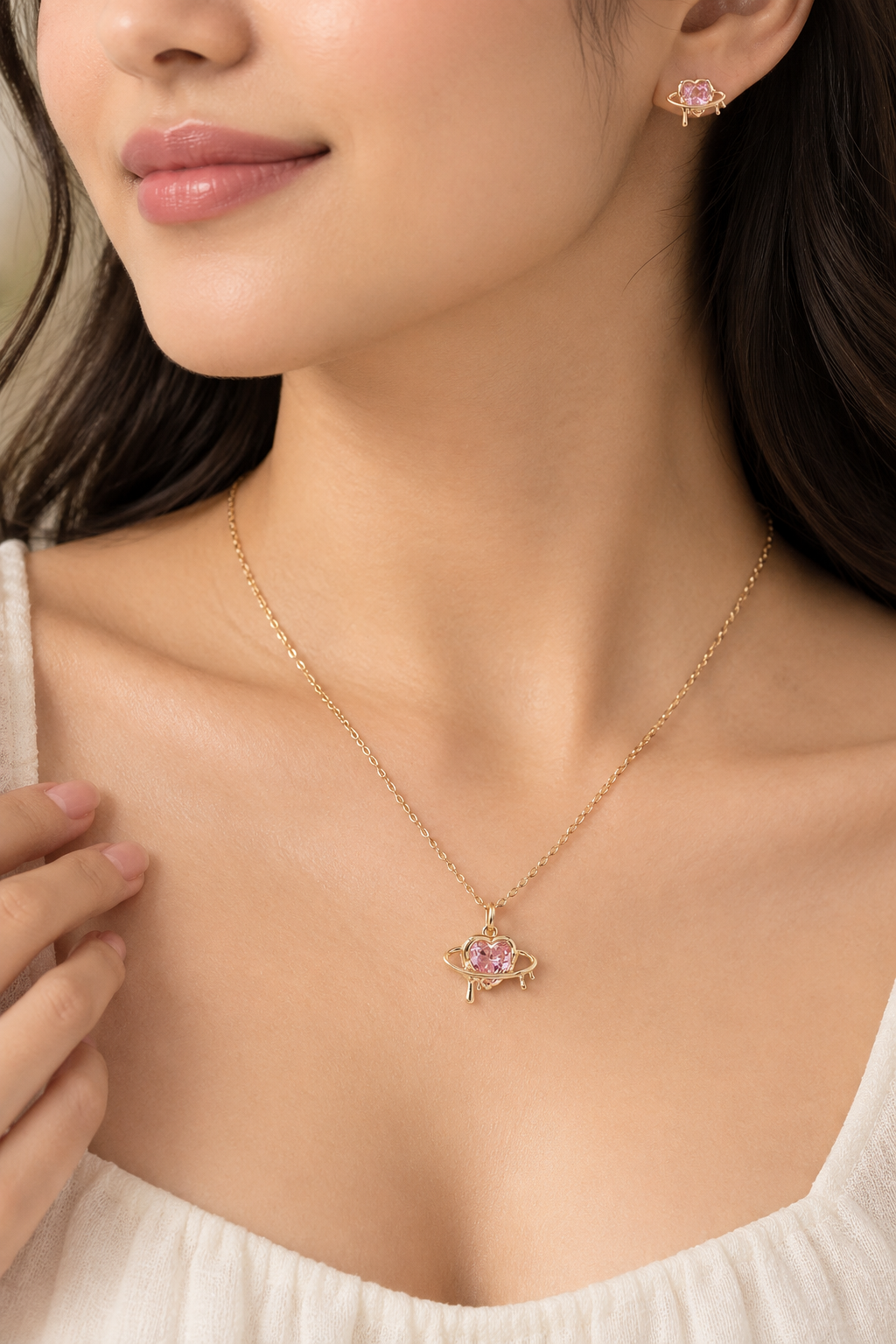 Rose Gold Planet Heart Pendant Set