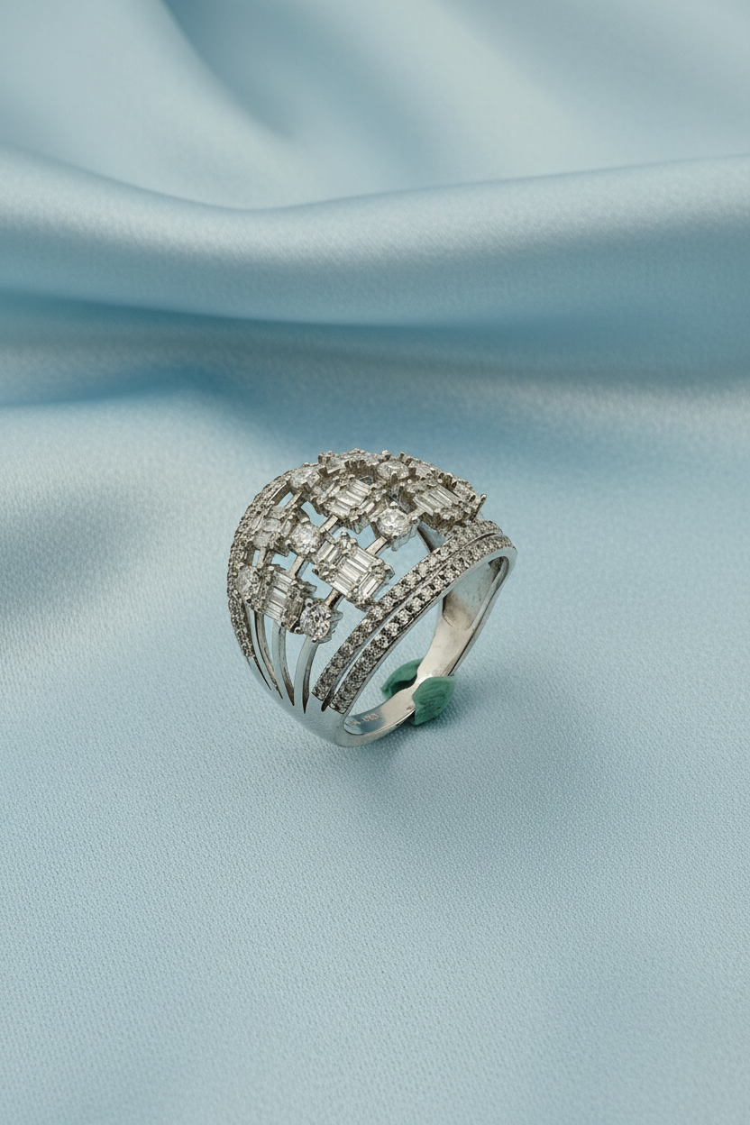 Multi Stone Mesh Dome Ring