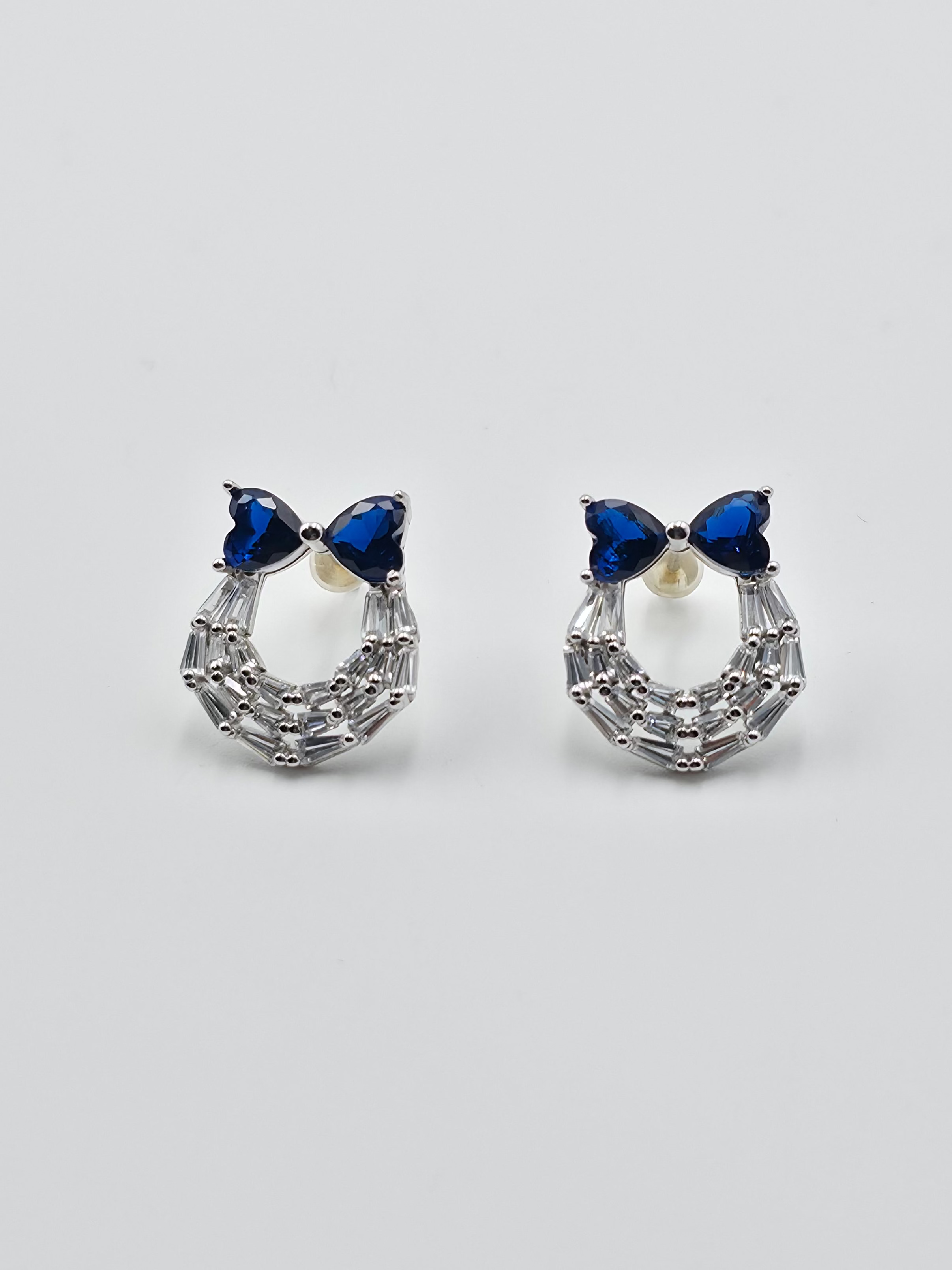 Blue Bow Heart Earrings