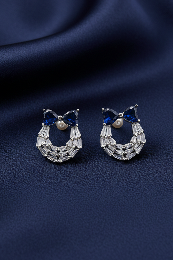Blue Bow Heart Earrings