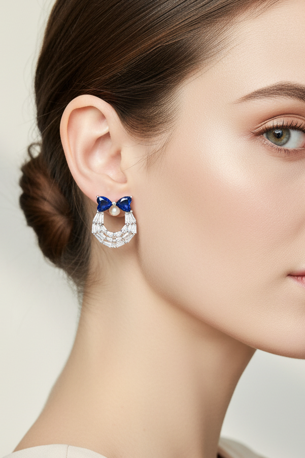 Blue Bow Heart Earrings
