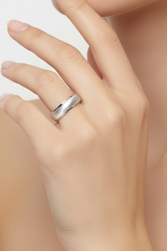 Unisex Brushed Silver Flat Band Ring
