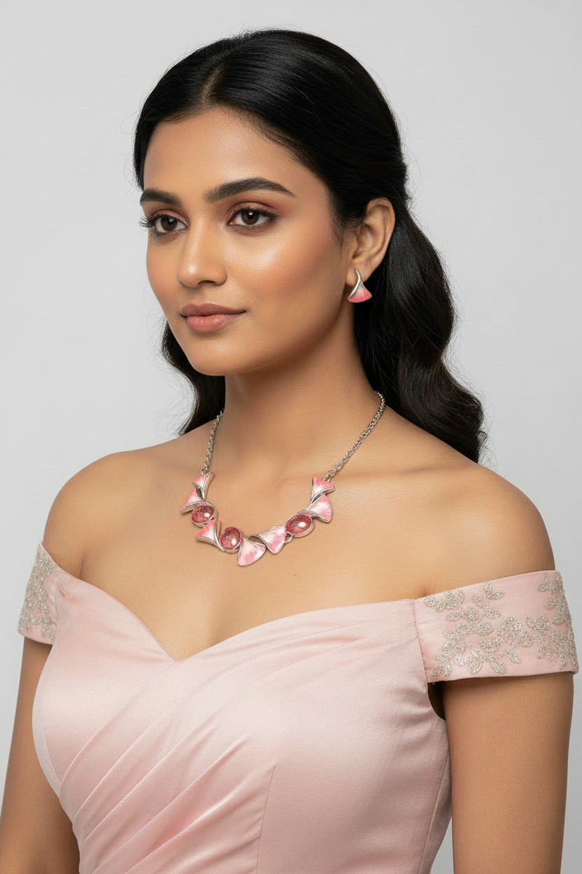 Coral Bloom Geometric Necklace Set