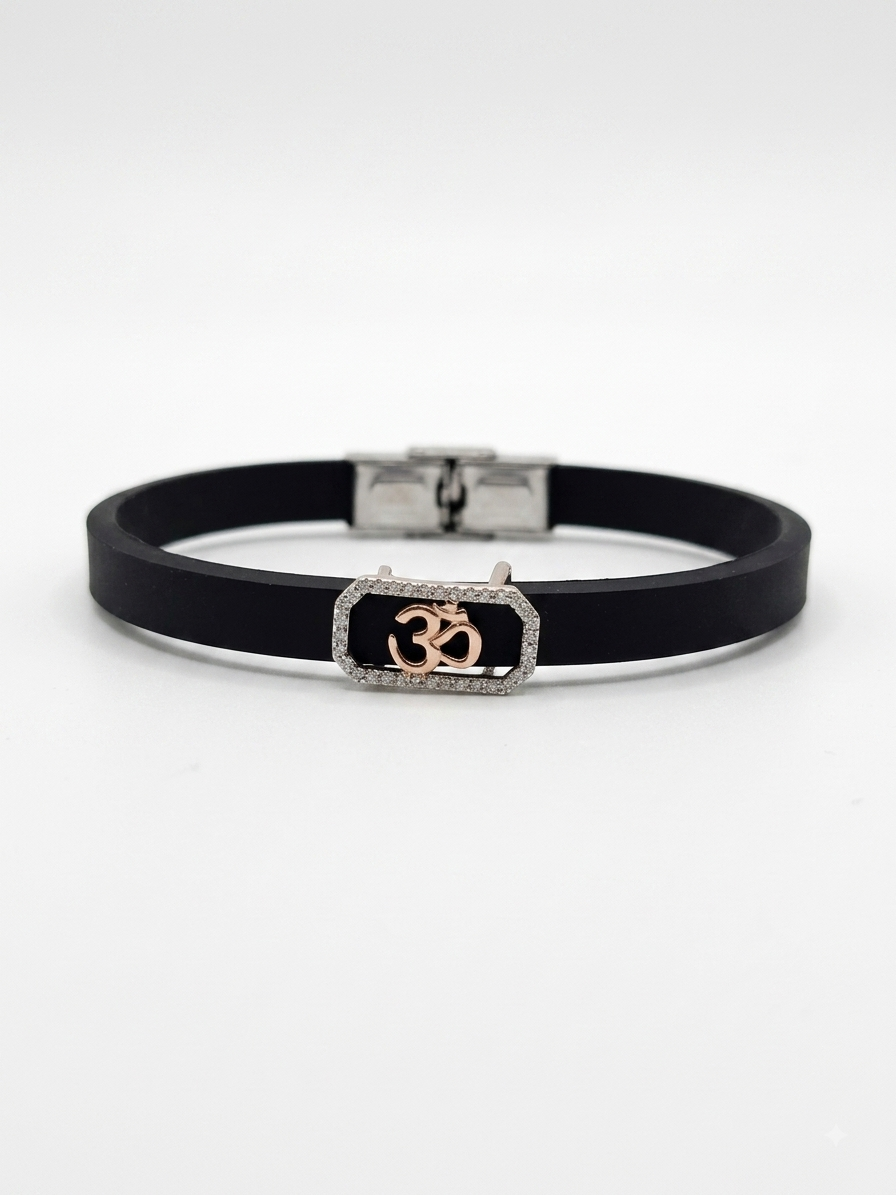 Om Silver Charm Silicon Bracelet