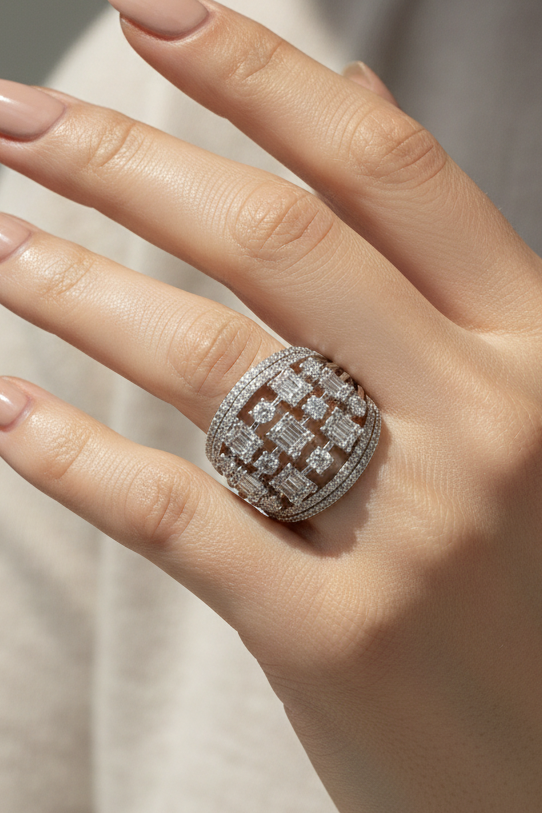 Multi Stone Mesh Dome Ring