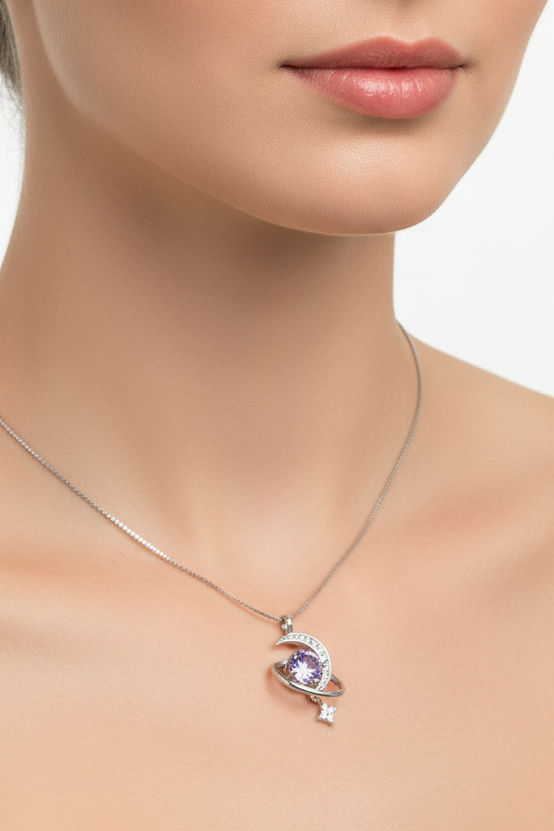 Purple Solitaire Crystal Swirl Pendant Set